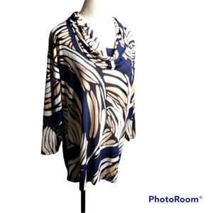 Dana Buchman cowl neck Dolman 3/4 sleeves bold pop-art vibe tunic top ♡